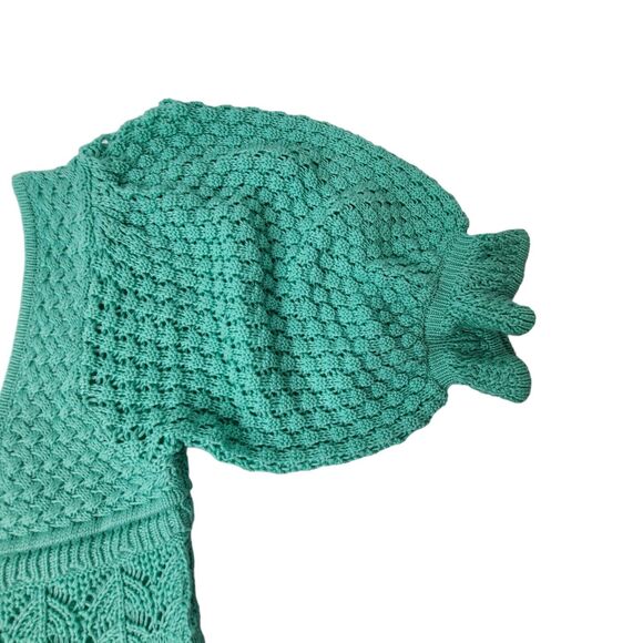 NWT Urban Outfitters Bibi Crochet Sweater Cropped Puff Sleeves SZ Small Green - Picture 5 of 8